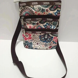 Lesportsac Womens Small Crossbody Purse Bag Paisley Multi Colored BOHO 3 Zip